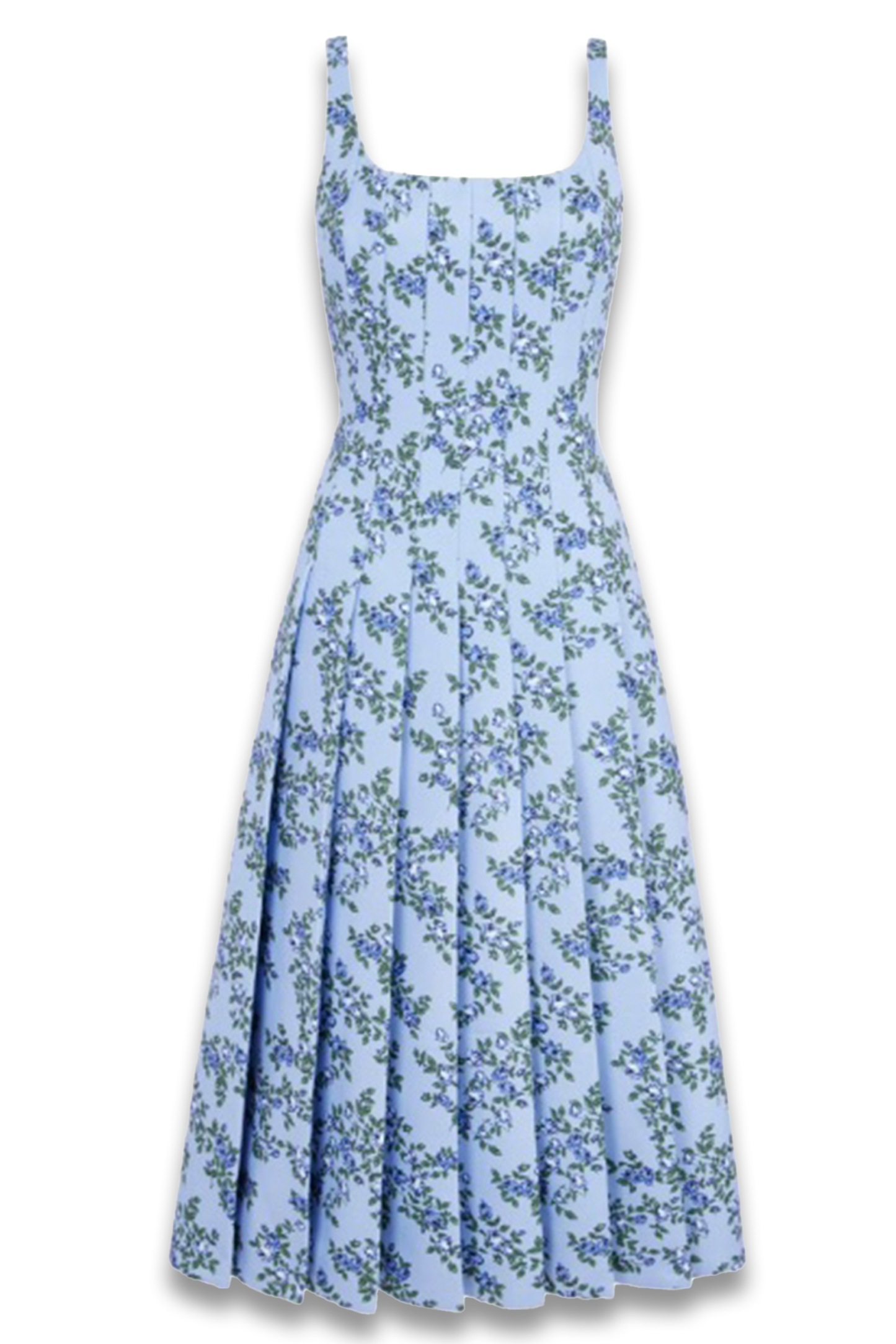 Adele Dress In Blue Roses On Baby Blue Taffeta Faille