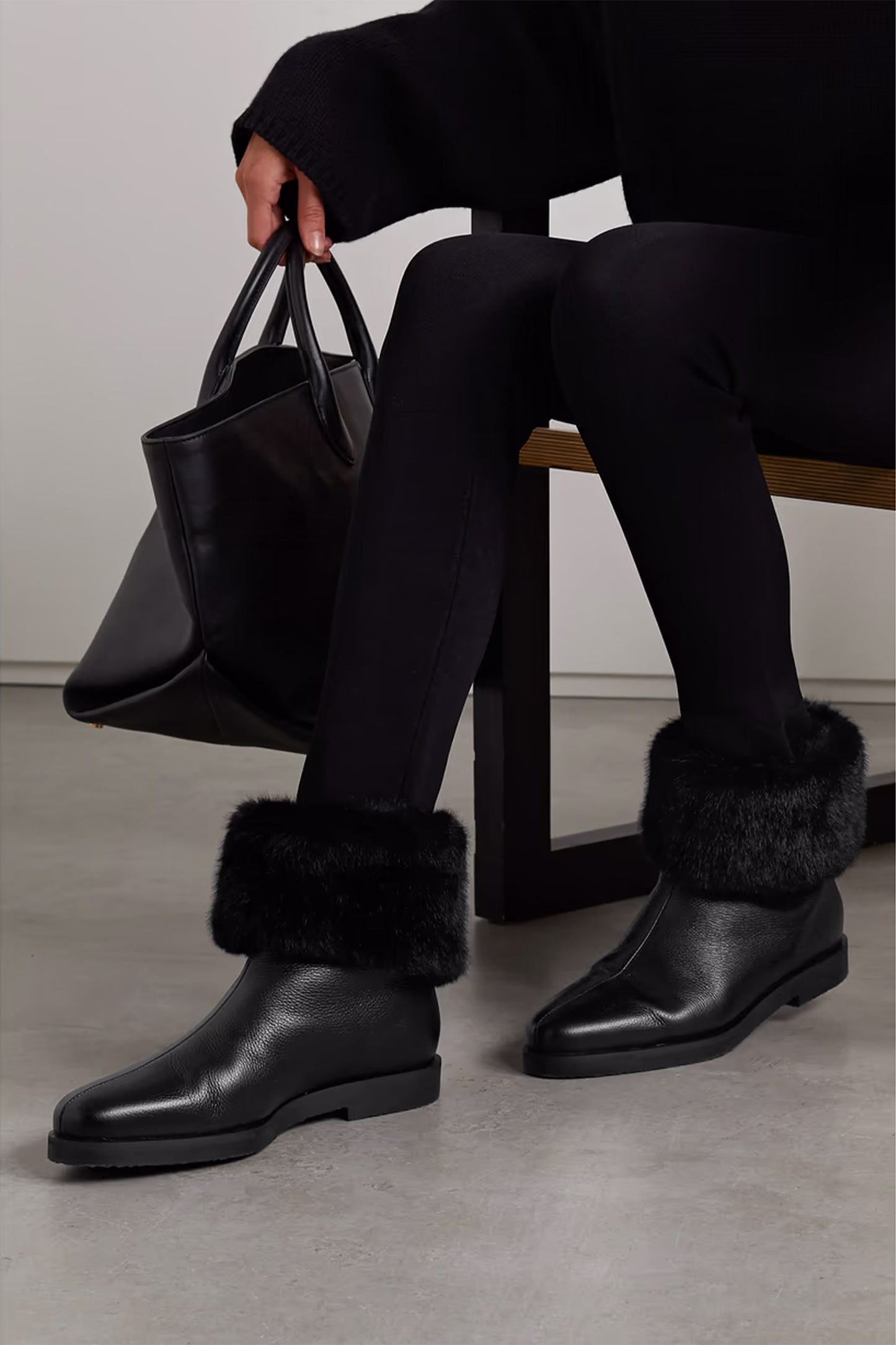 The Off-Duty faux fur-lined textured-leather boots