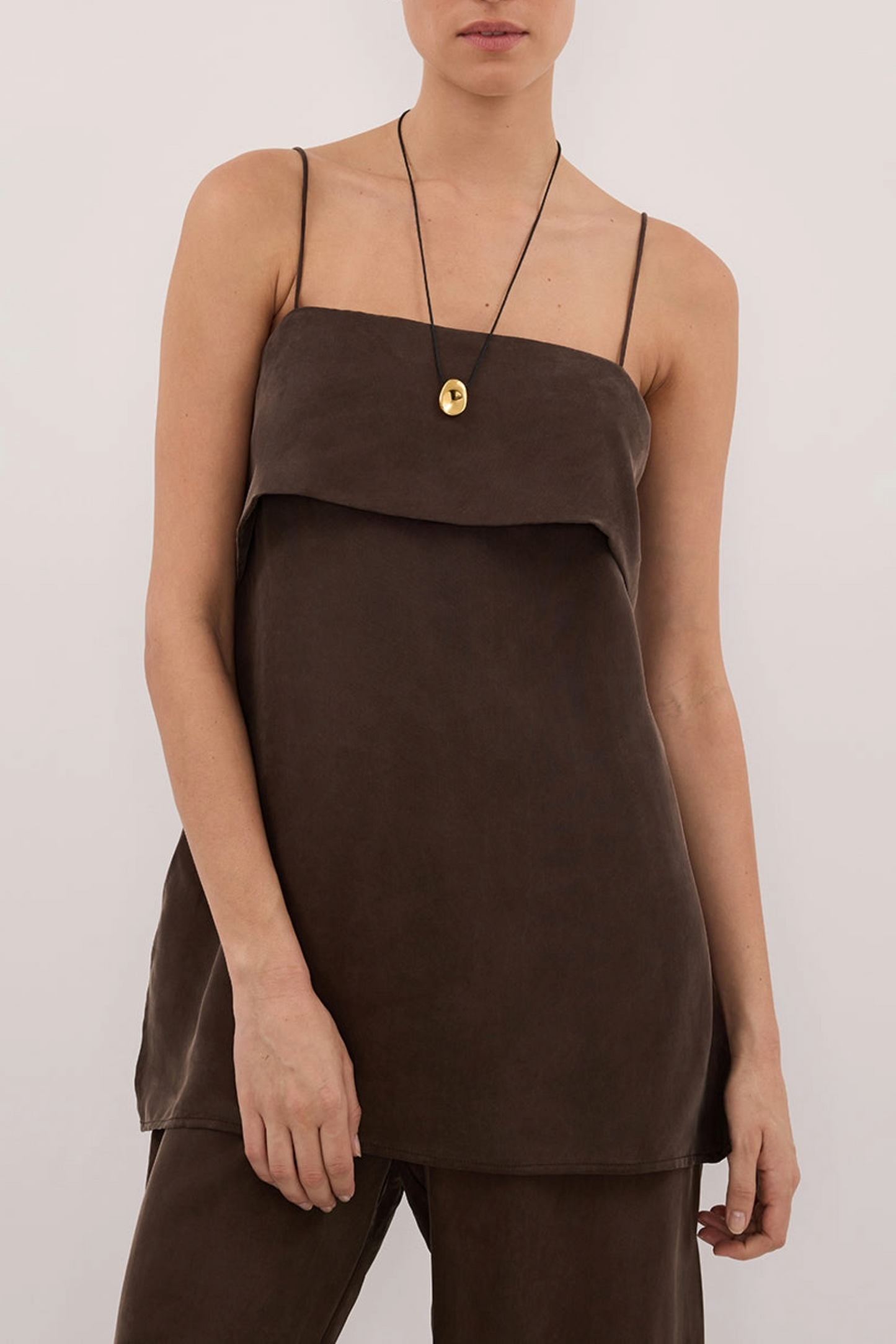Ida Bitter Choc Sleeveless Foldover Cami Top
