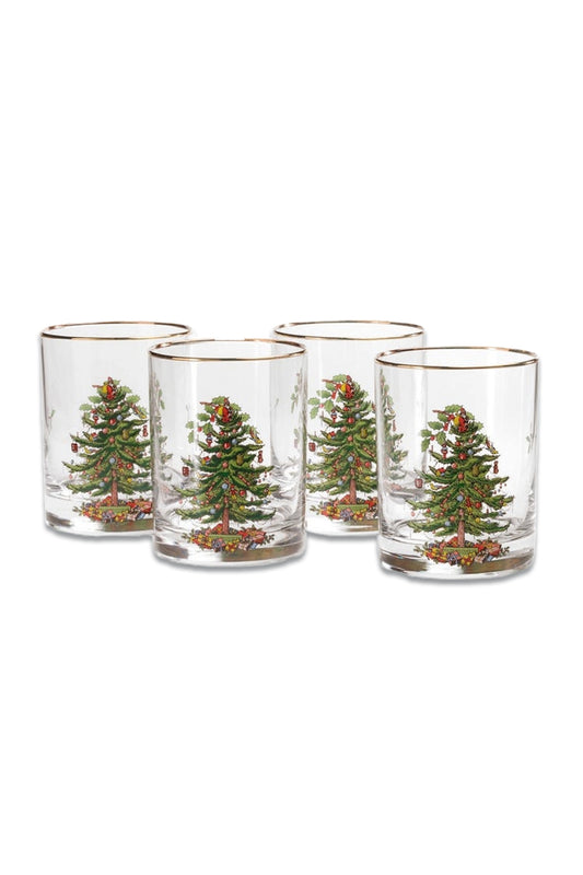 Spode Christmas Tree Glass Tumblers, Set of 4
