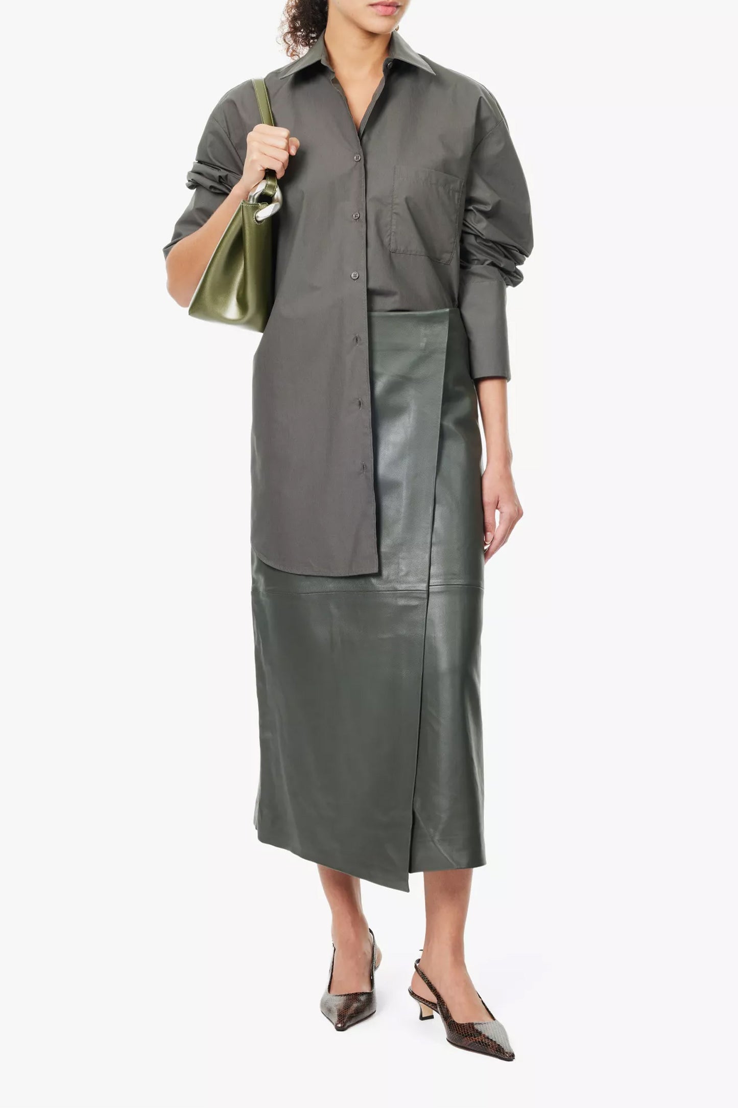 Hedi wrap-around leather midi skirt