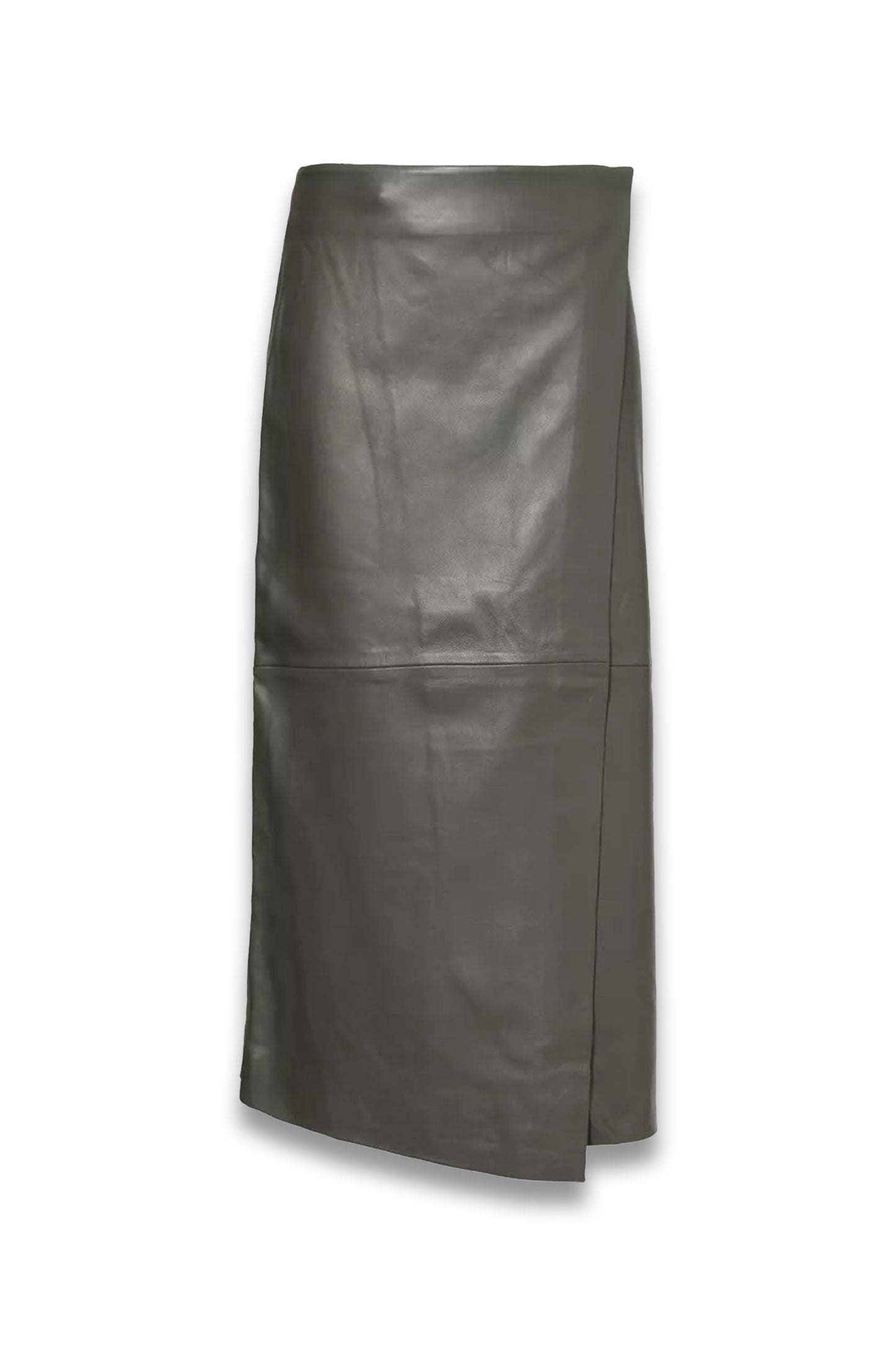 Hedi wrap-around leather midi skirt