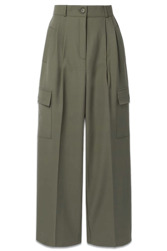 Maesa Pleated Woven Wide-leg Cargo Pants