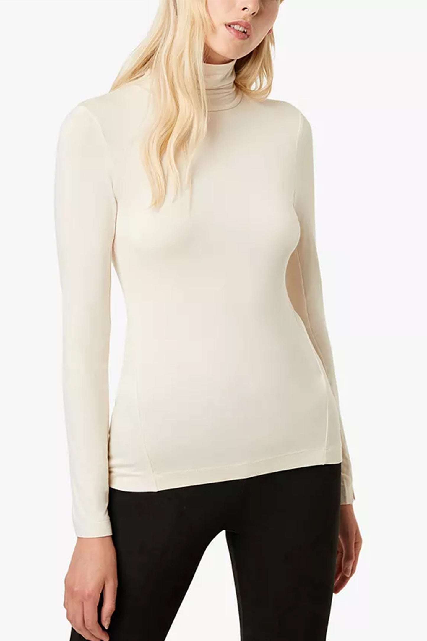 Venitia Classic Cream Roll Neck Jersey Top