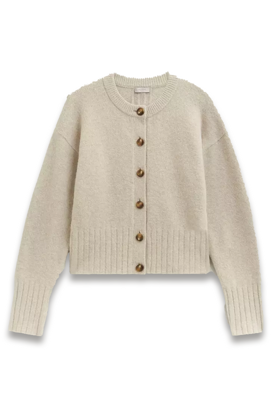 Oatmeal Freya Crewneck Button Knitted Cardigan