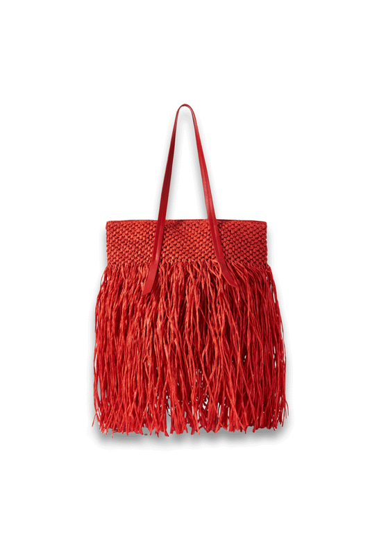 Red Fringe Straw Bag