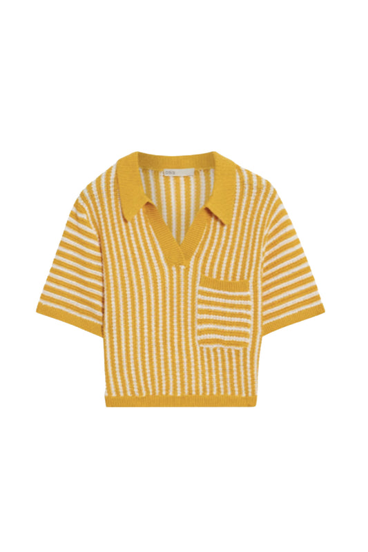 Cropped Striped Linen Polo Shirt