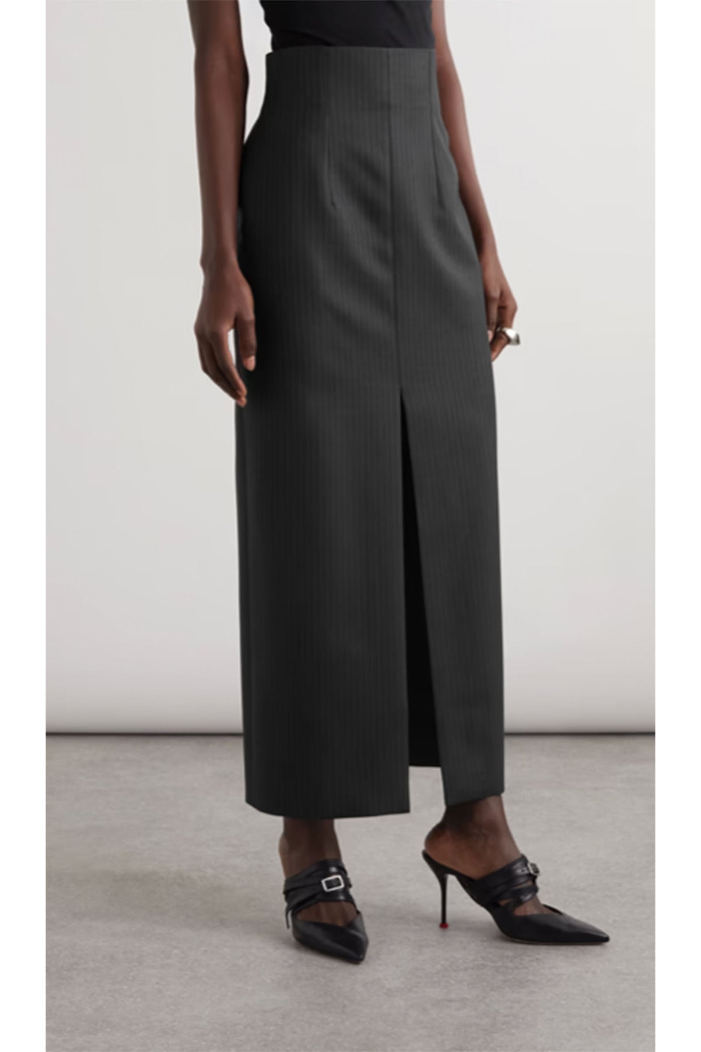 Pinstriped Wool Maxi Skirt