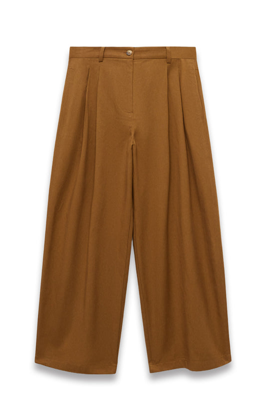 Wideleg Trousers in Cotton and Lyocell Blend