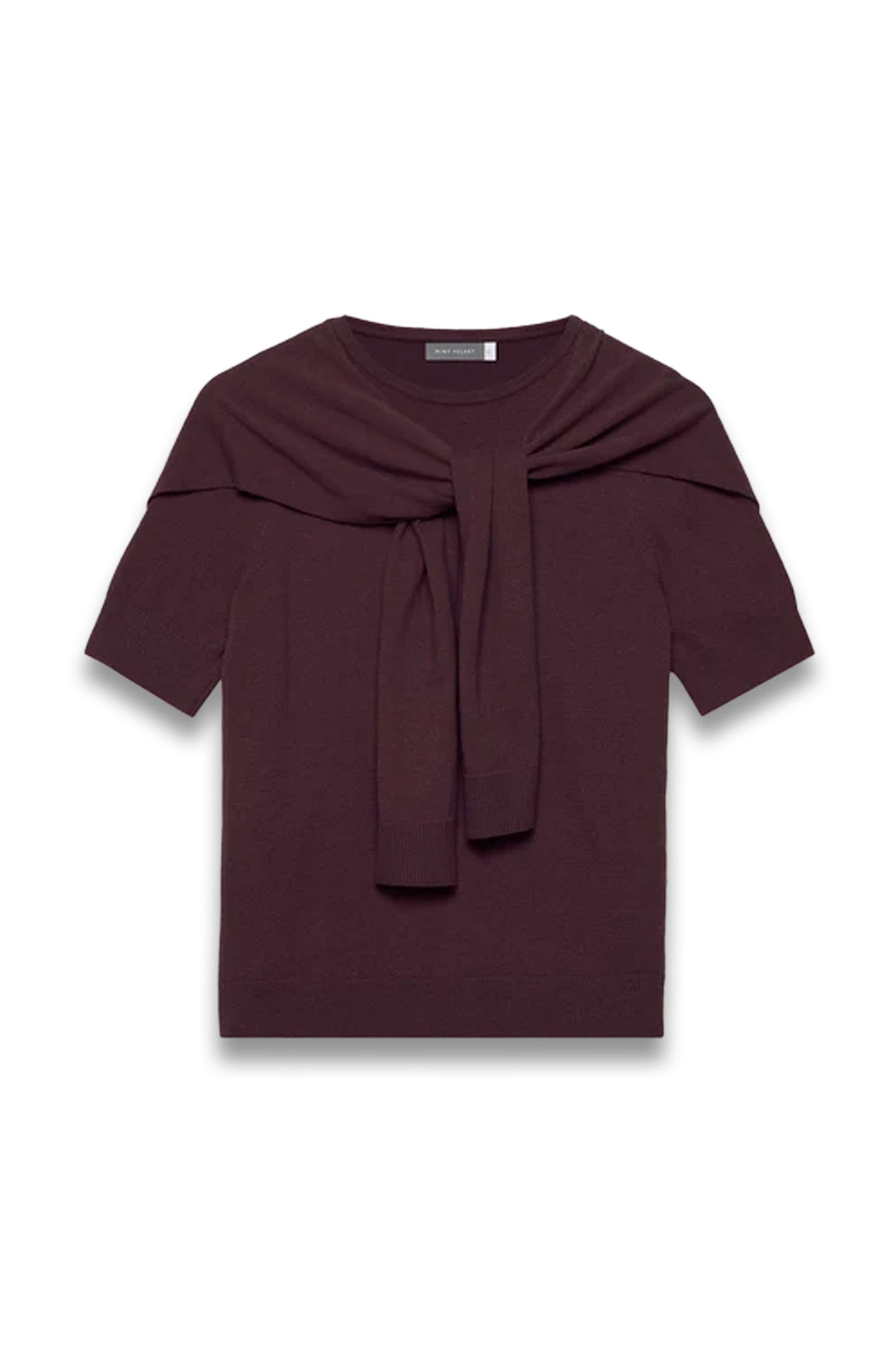 Burgundy Cotton-blend Scarf-detail Knit Top