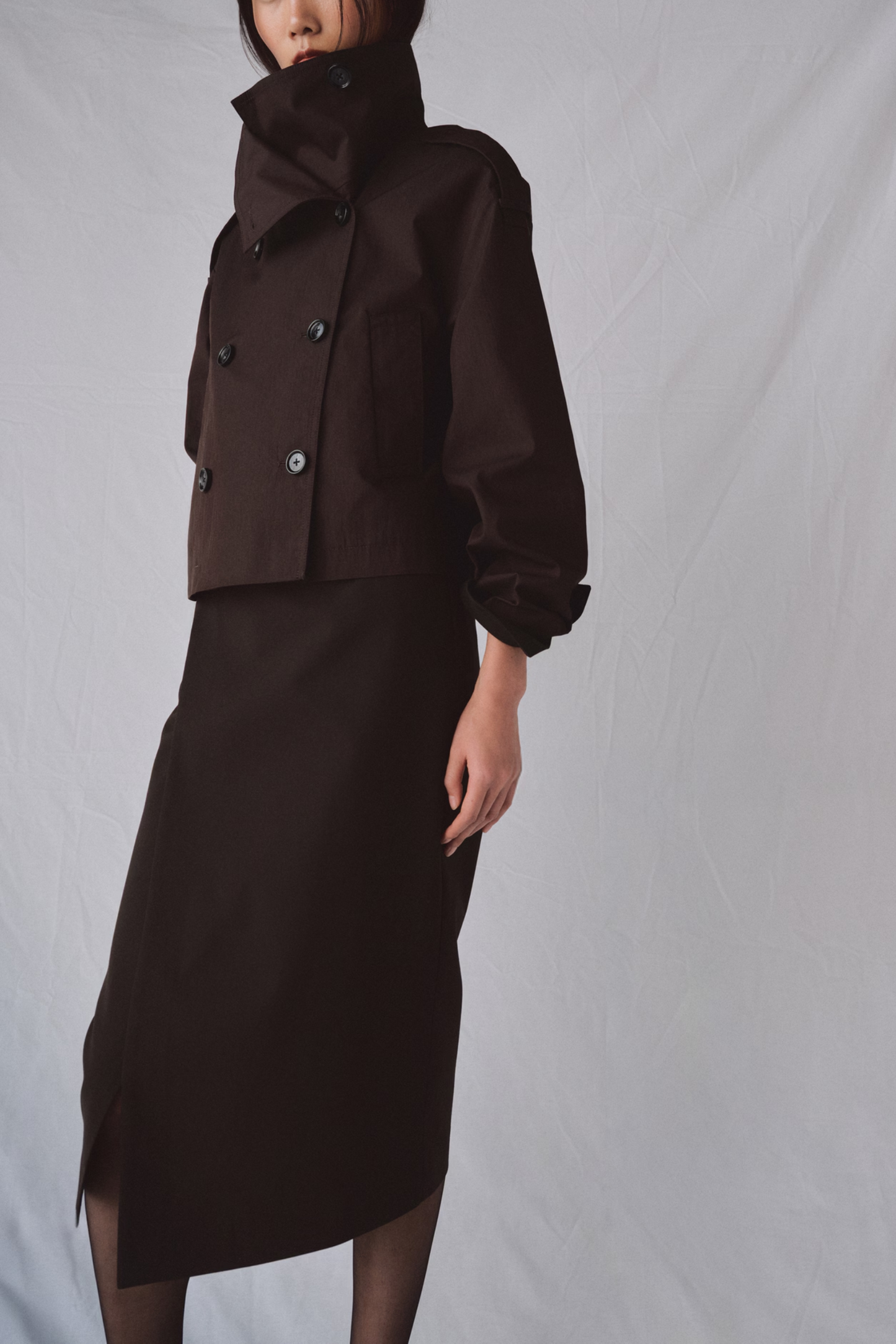Funnel-neck Cropped Trench Coat