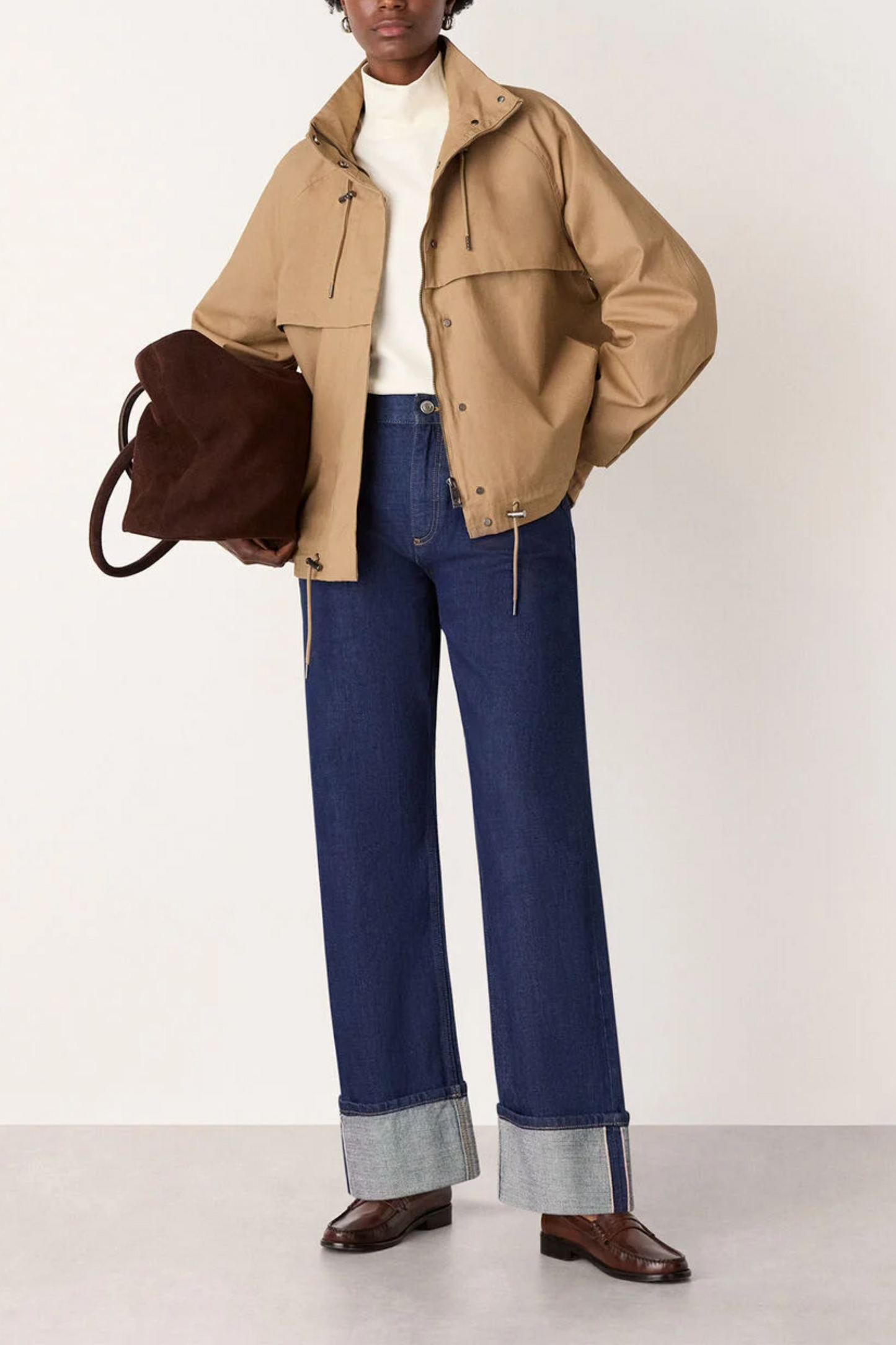 Taupe Funnel-neck Parka Jacket