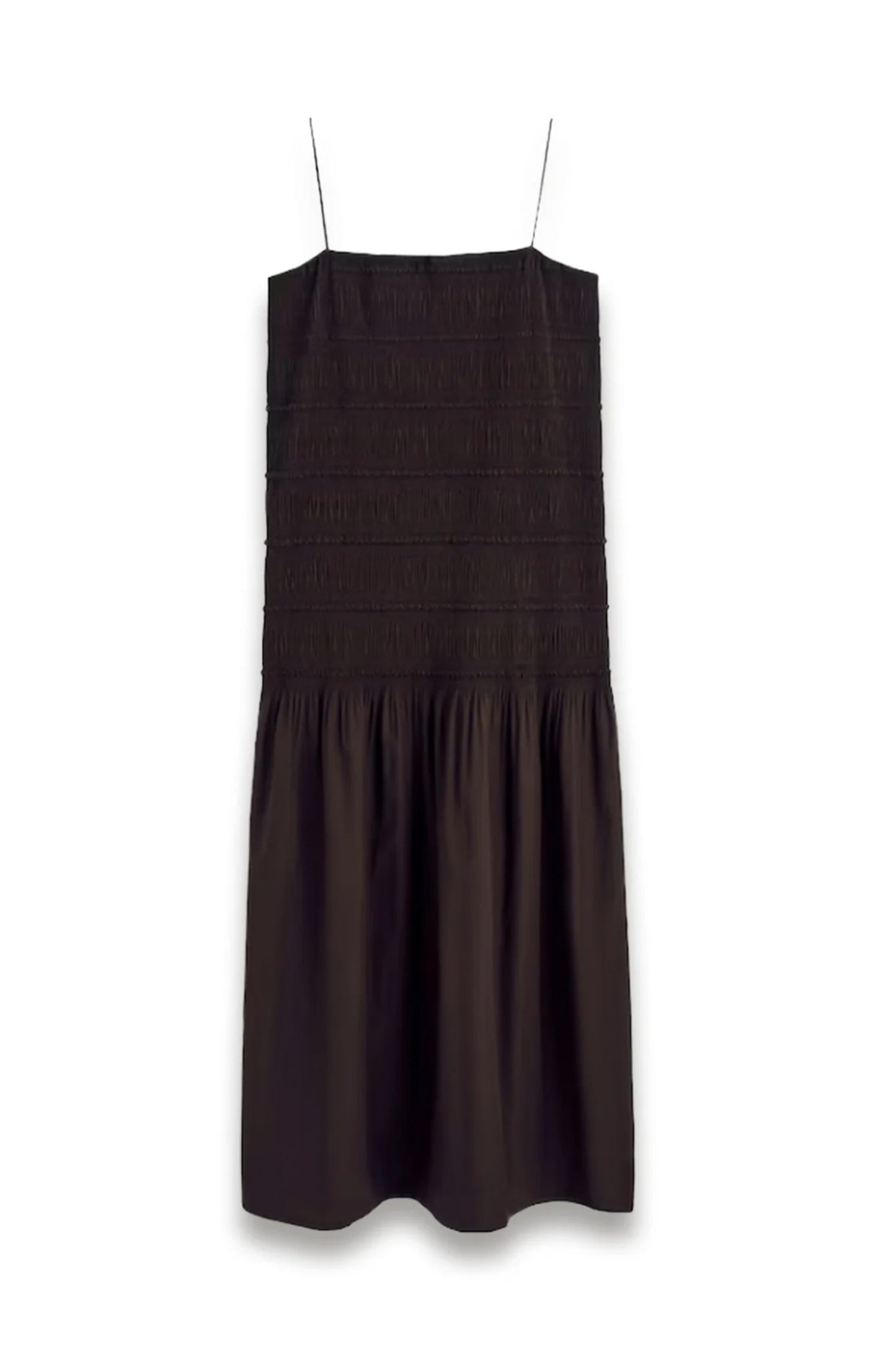 Ruched Dropped-waist Poplin Midi Dress