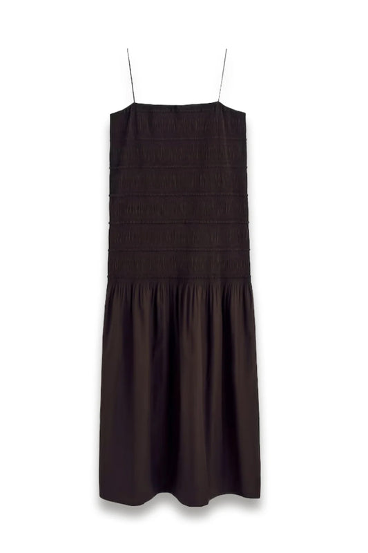 Ruched Dropped-waist Poplin Midi Dress