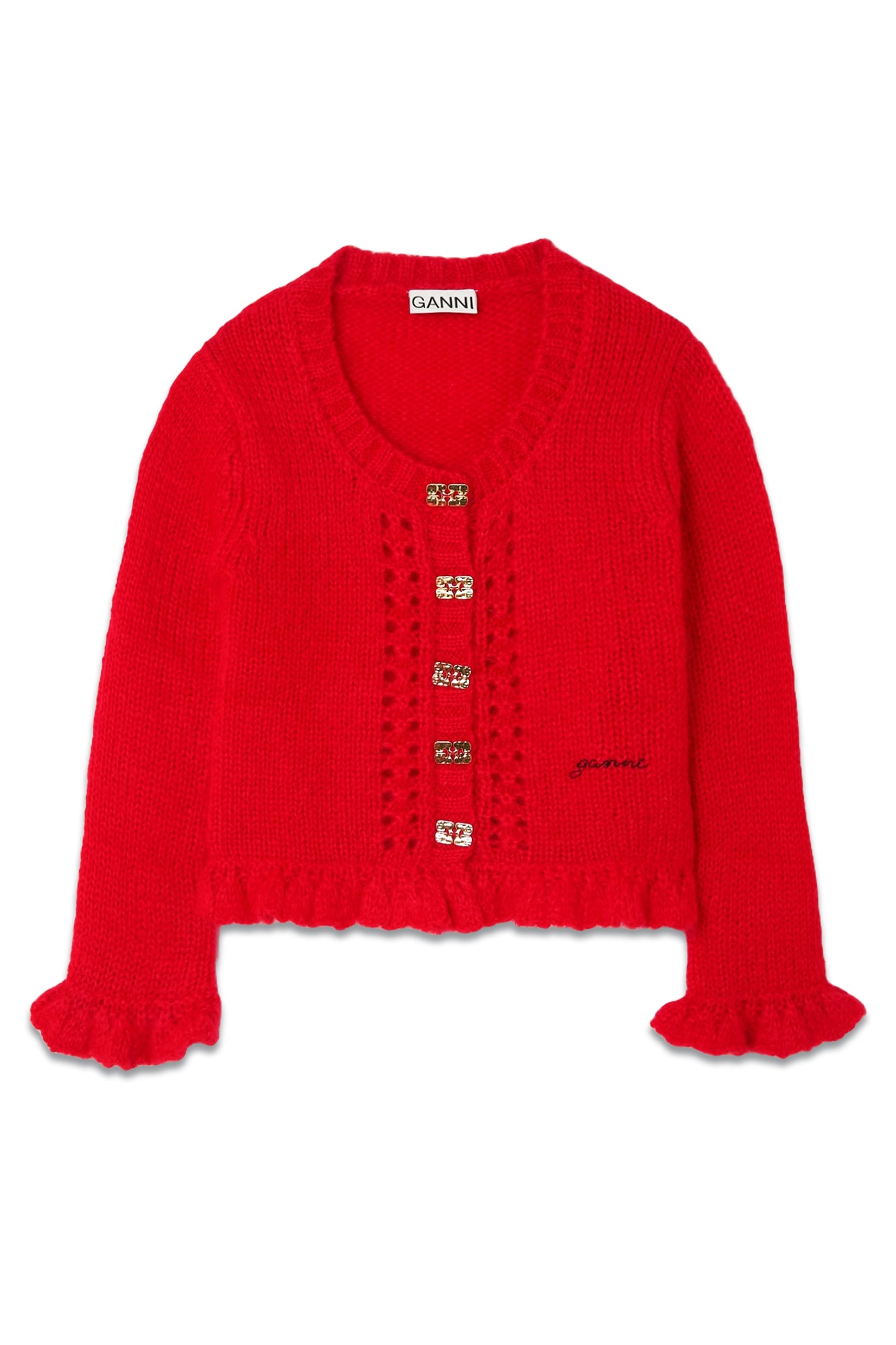 Ruffled Embellished Mohair-blend Cardigan