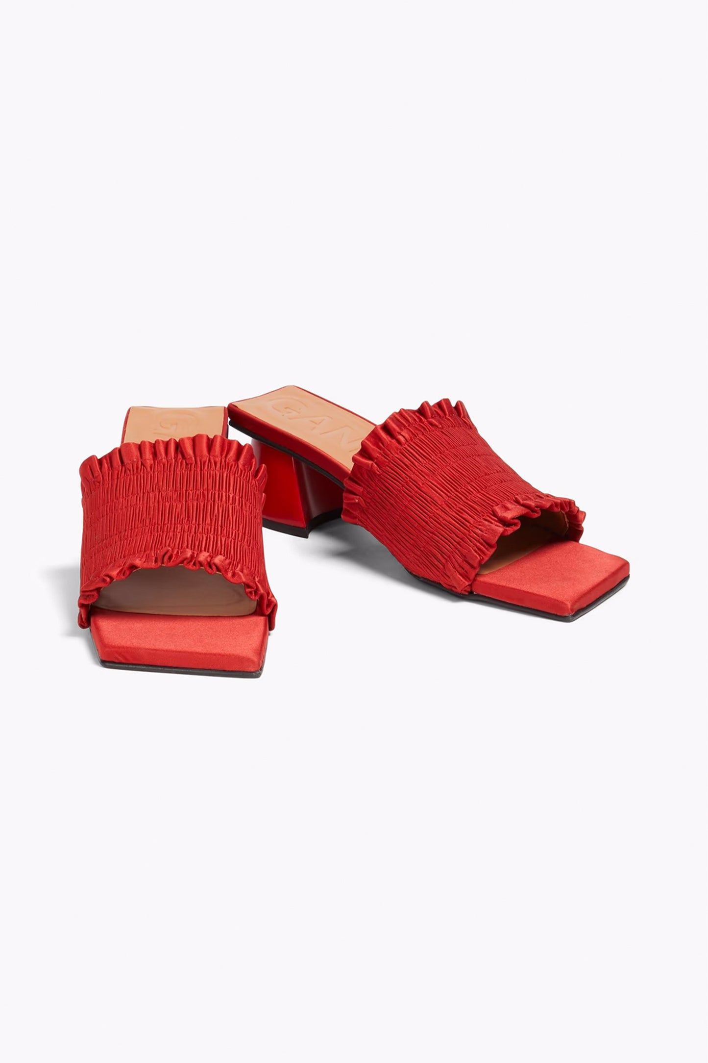 Ruched Mule Sandals, Red