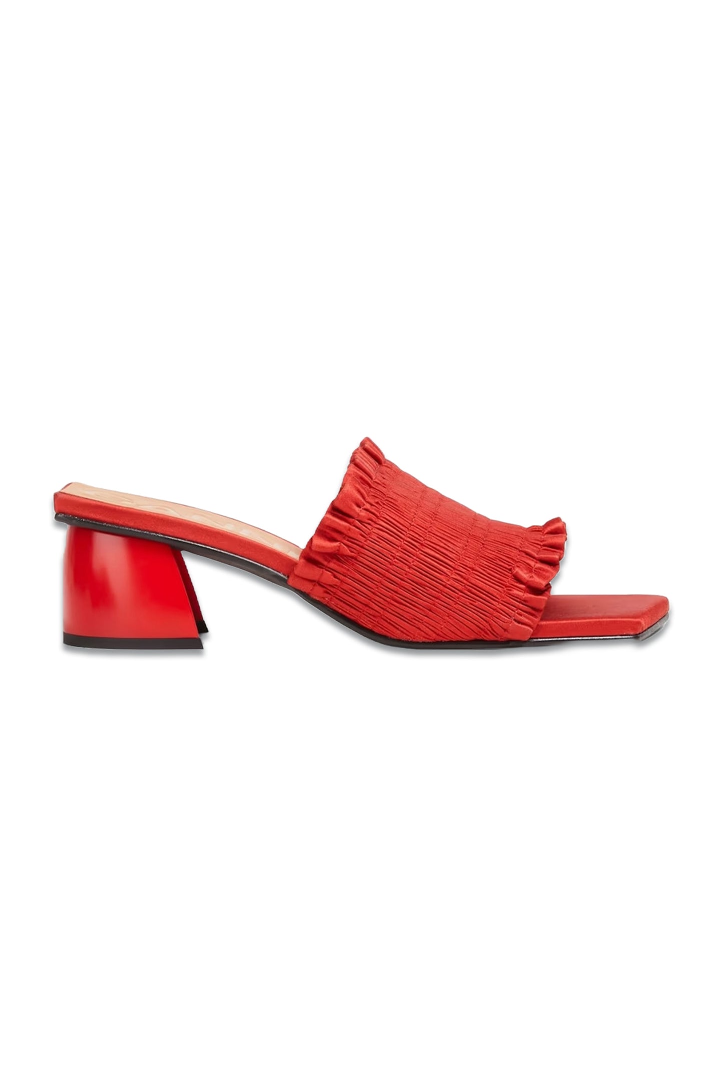 Ruched Mule Sandals, Red