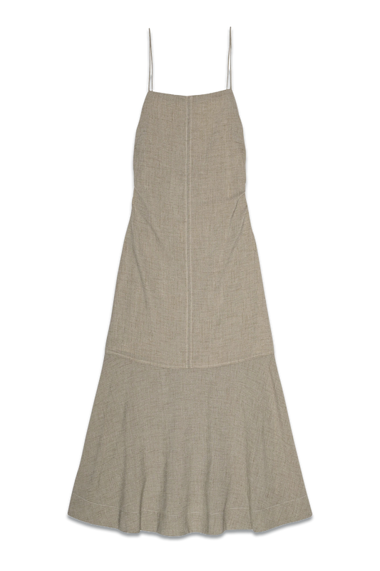 Grey Light Melange Suiting Long Dress