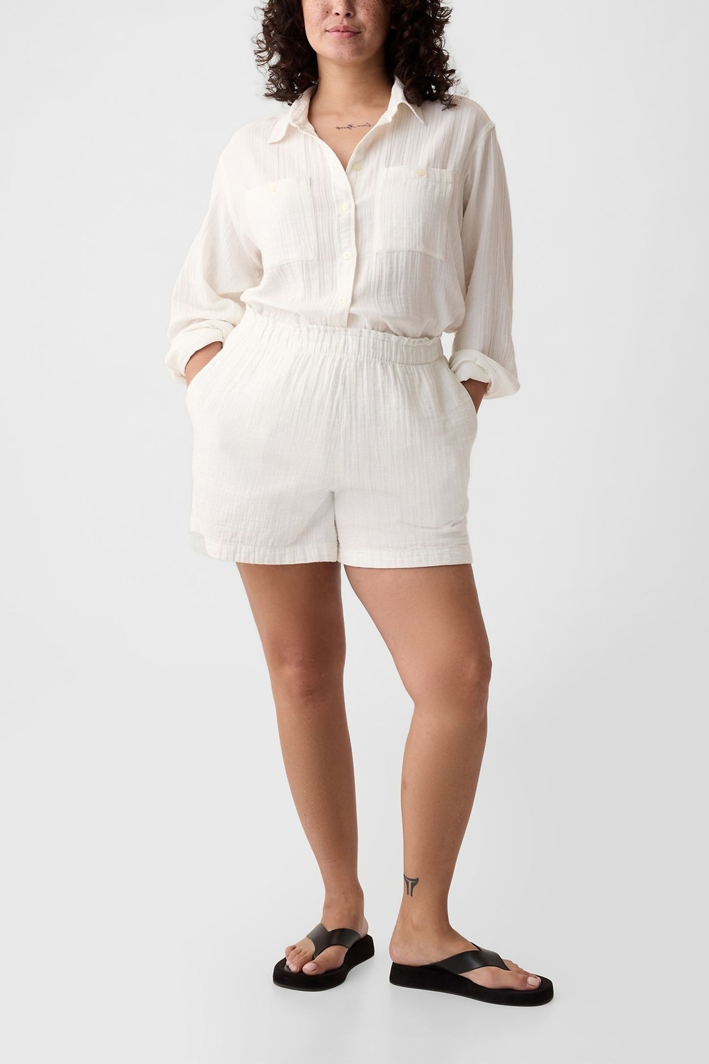 Crinkle Cotton Pull On Short