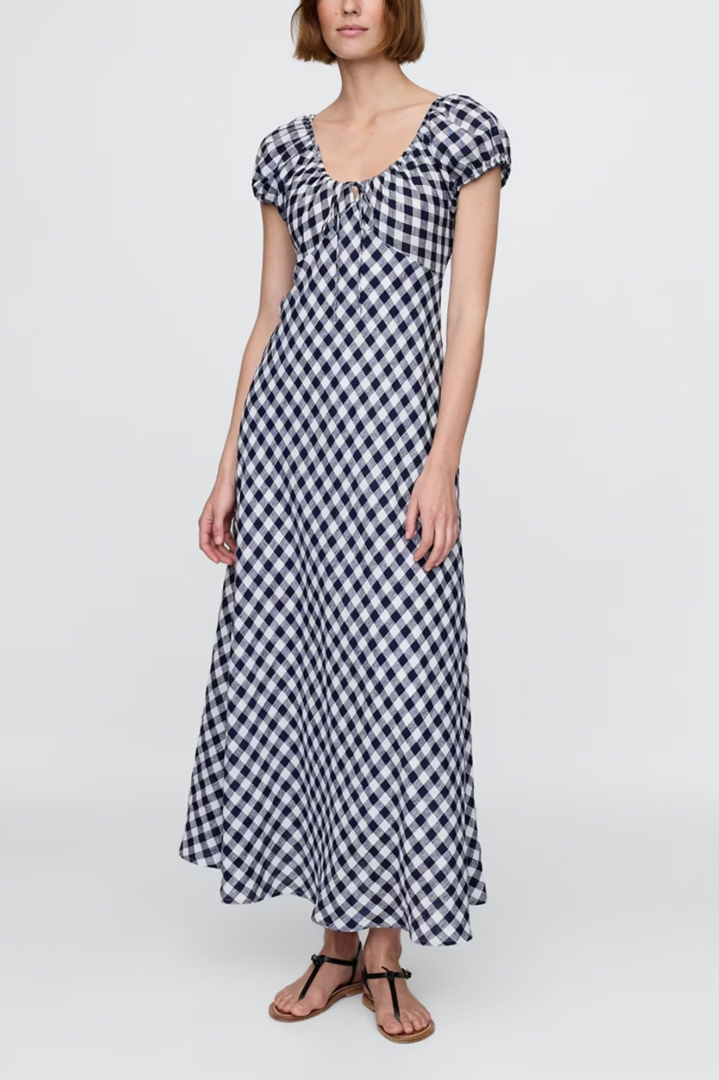 100% Linen Gingham Midi Dress