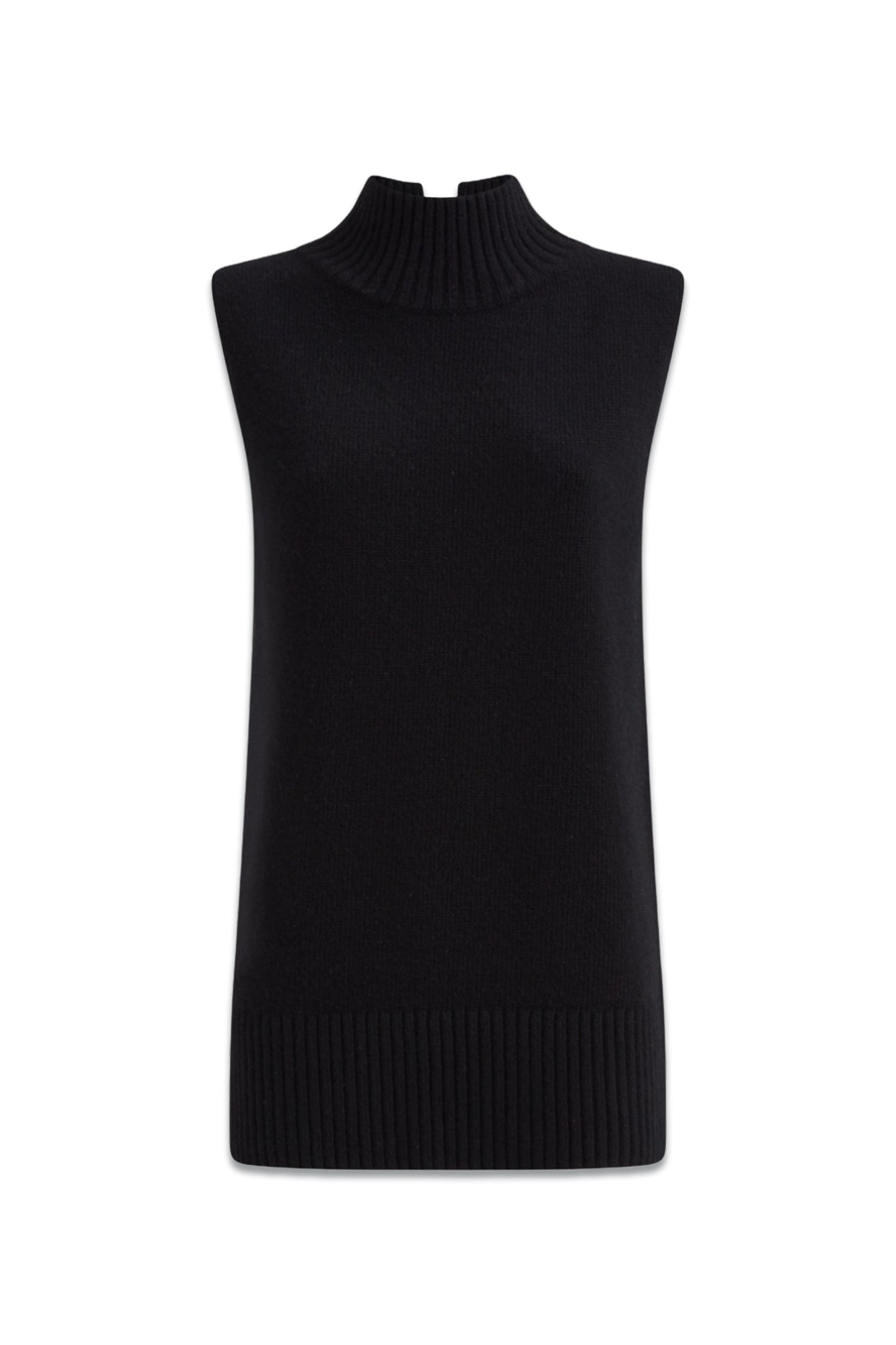 Black Gazelle Casual Cashmere Funnel Neck Sleeveless Top