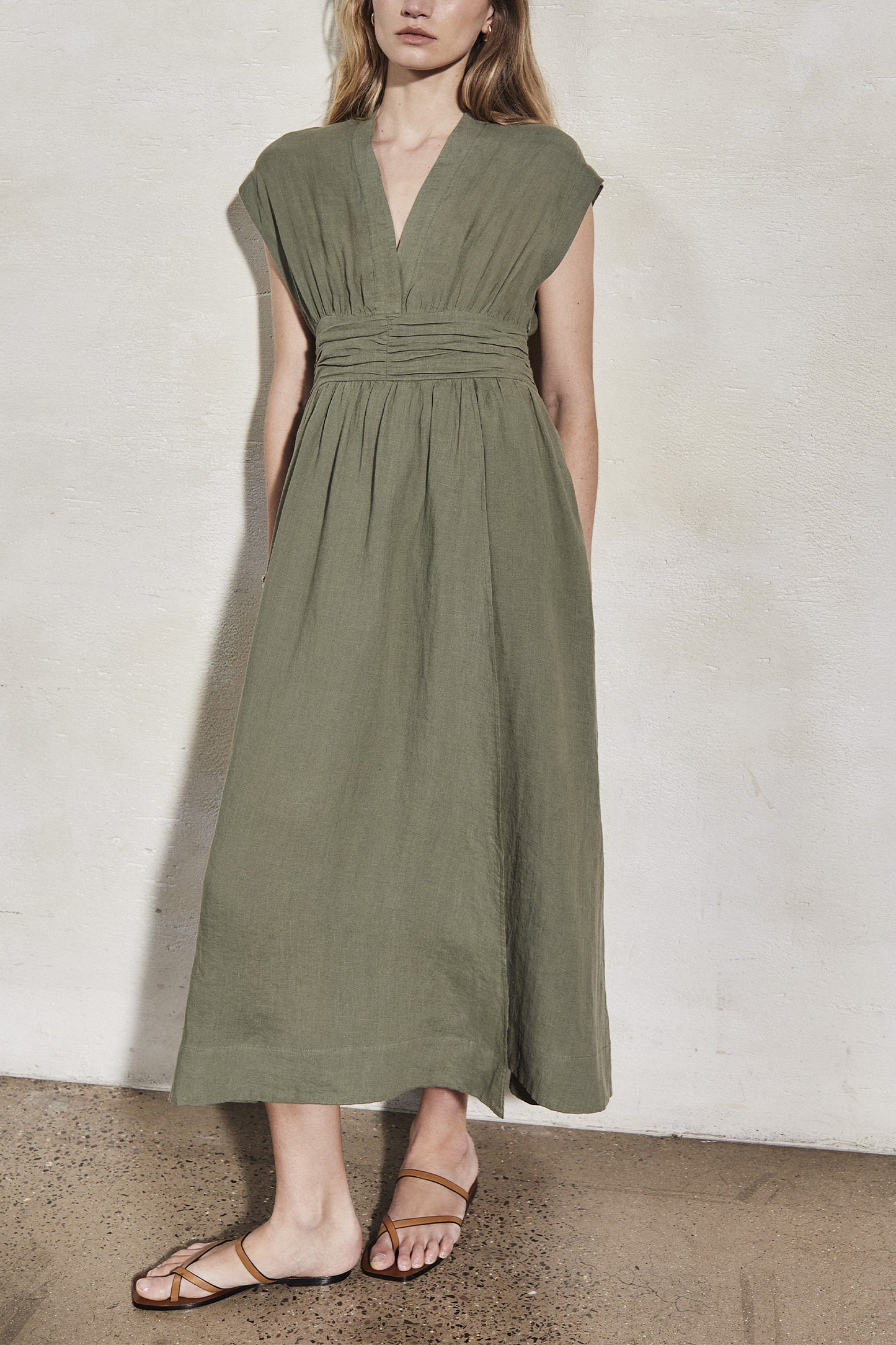 Georgia Dress With Gathered Waistband, Moss