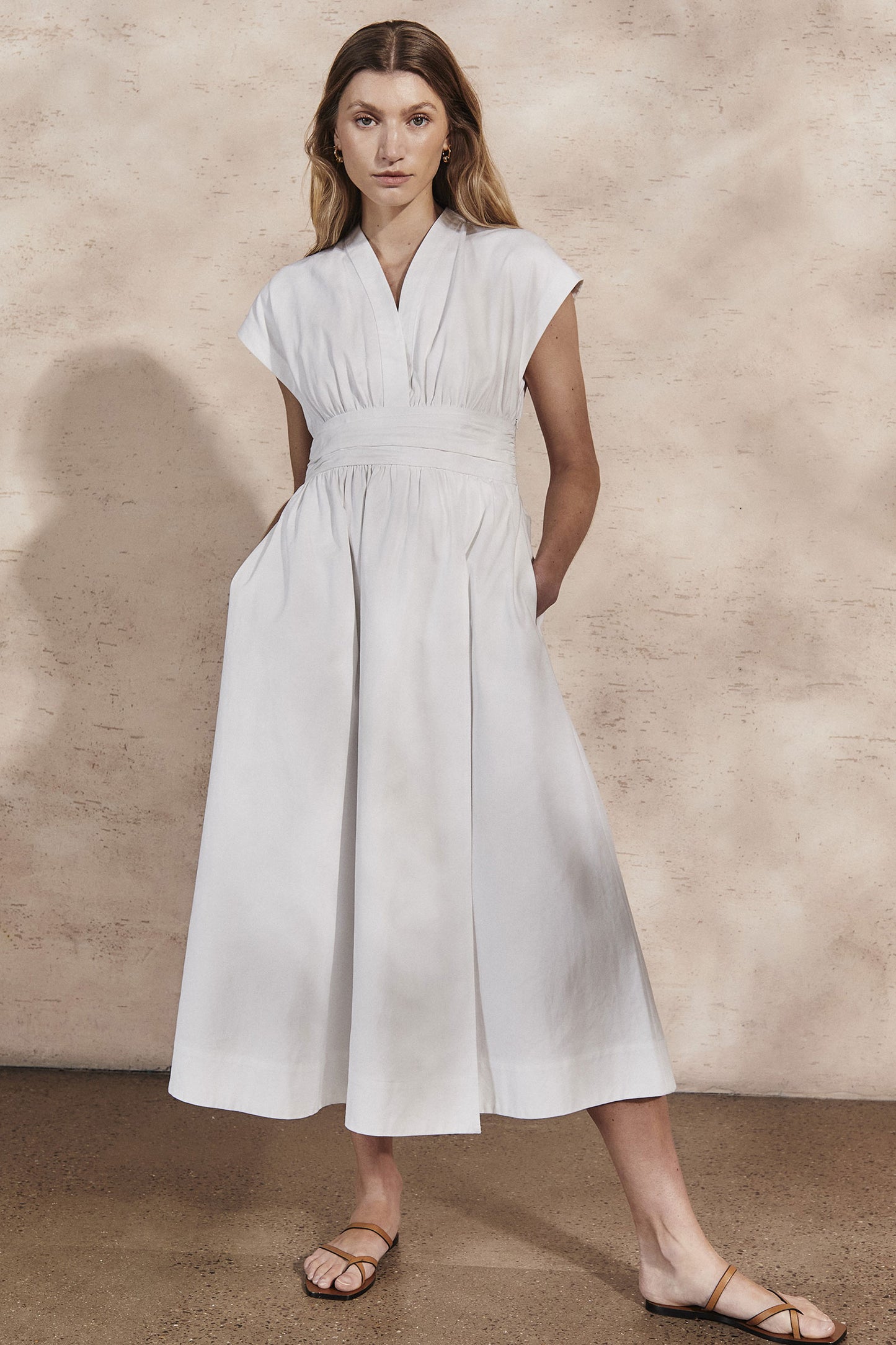 Georgia Dress With Gathered Waistband In White