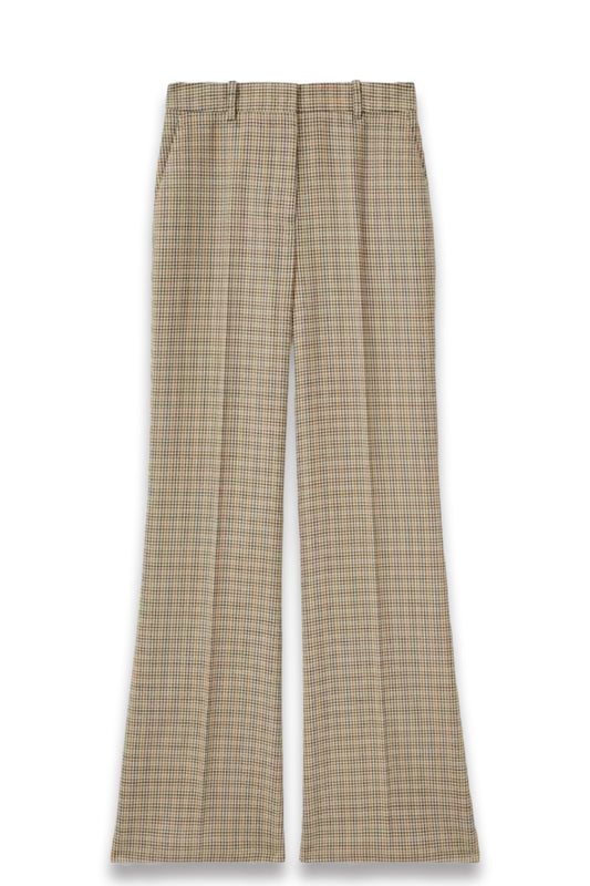 Wool Wide-Leg Houndstooth-Check Trousers in Brown Check