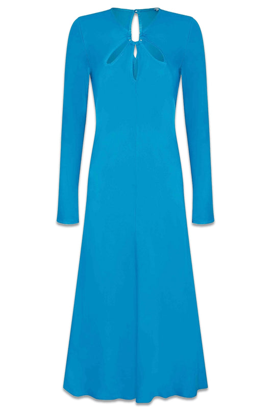Rent - Blue Cut-out A-line Satin Midi Dress