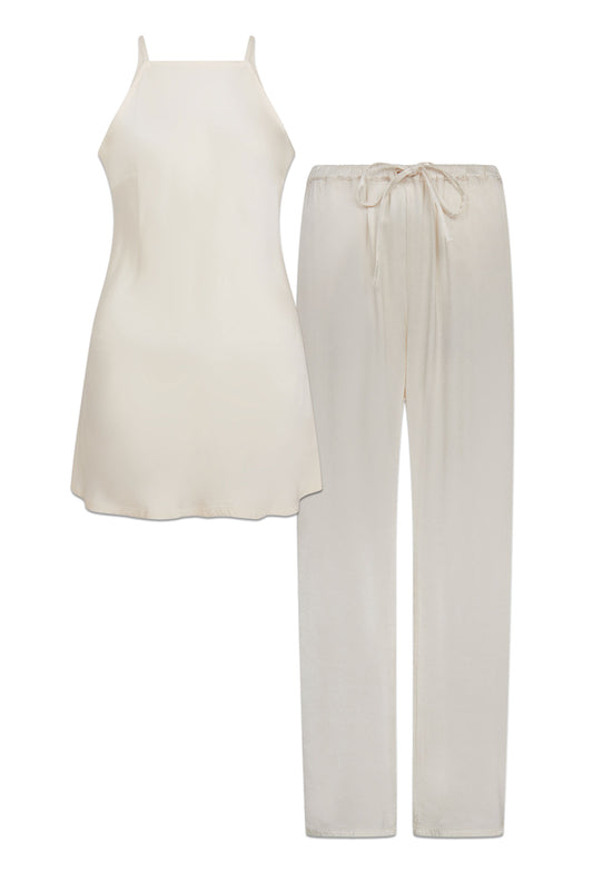Juliette Ivory Halterneck Satin Top and Imogen Palazzo Trousers