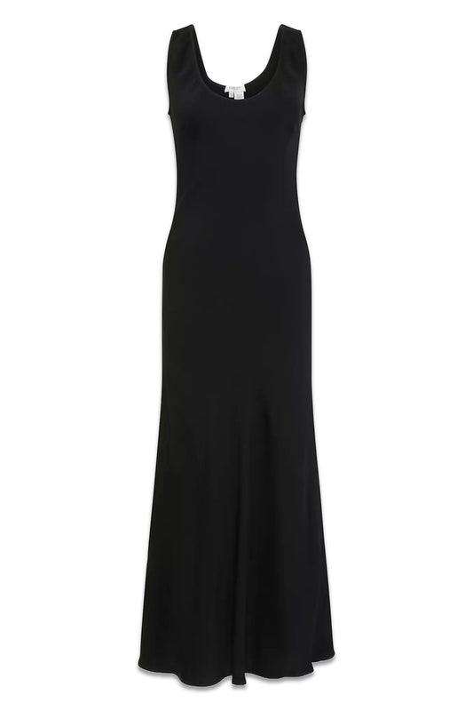 Palm Bias Cut Satin Slip Dress, Black
