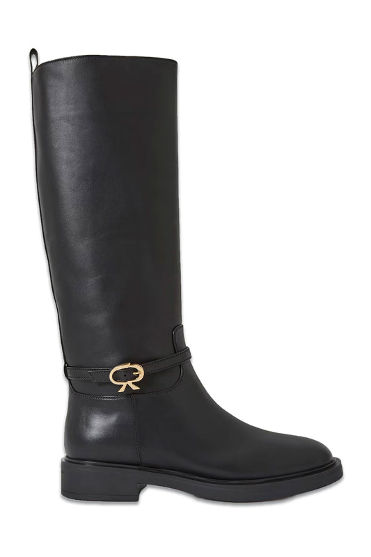 Ribbon Buckled Leather Knee Boots