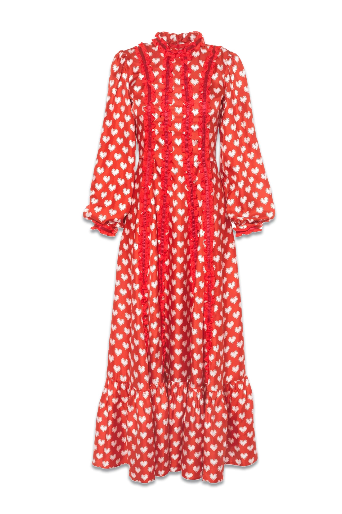 Gigi Red Heart Print Silk Twill Dress