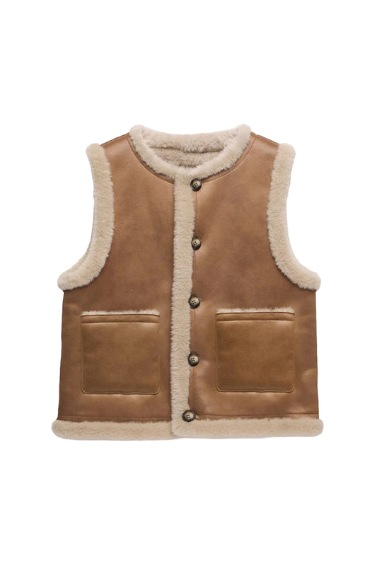 Tan Bonded Collarless Gilet