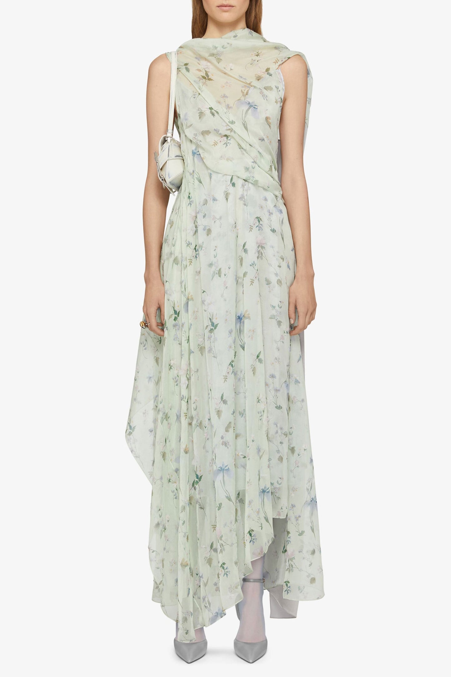 Printed Draped Dress In Silk Chiffon With Lavallière