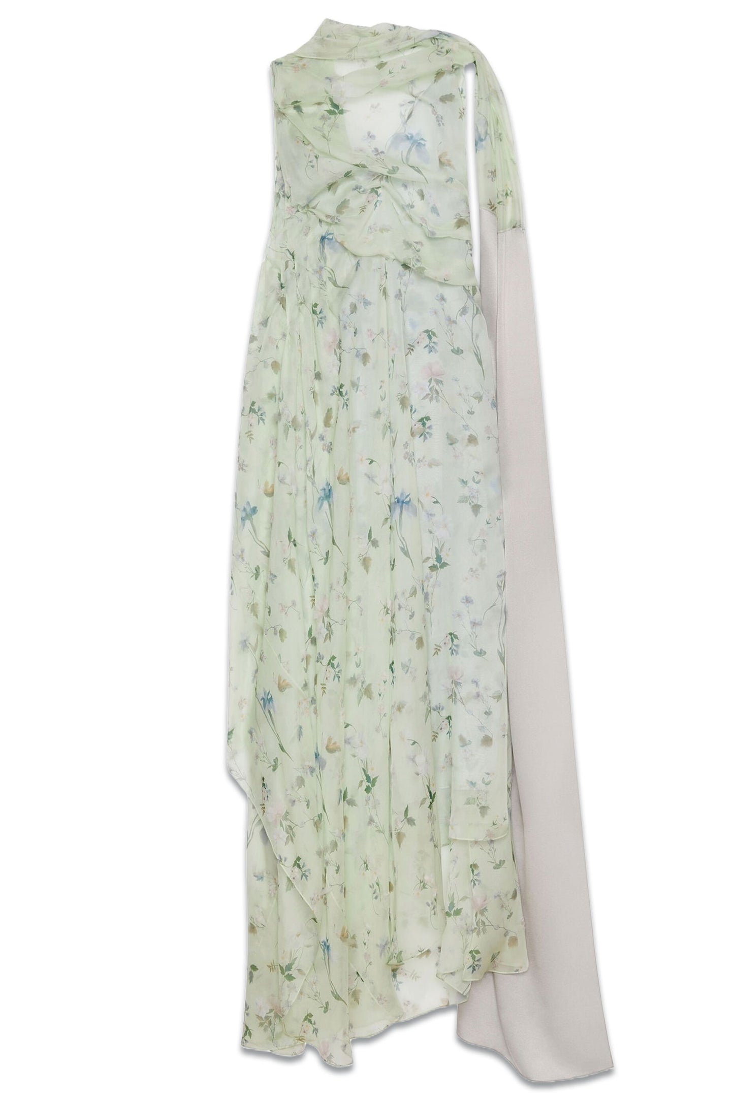 Printed Draped Dress In Silk Chiffon With Lavallière