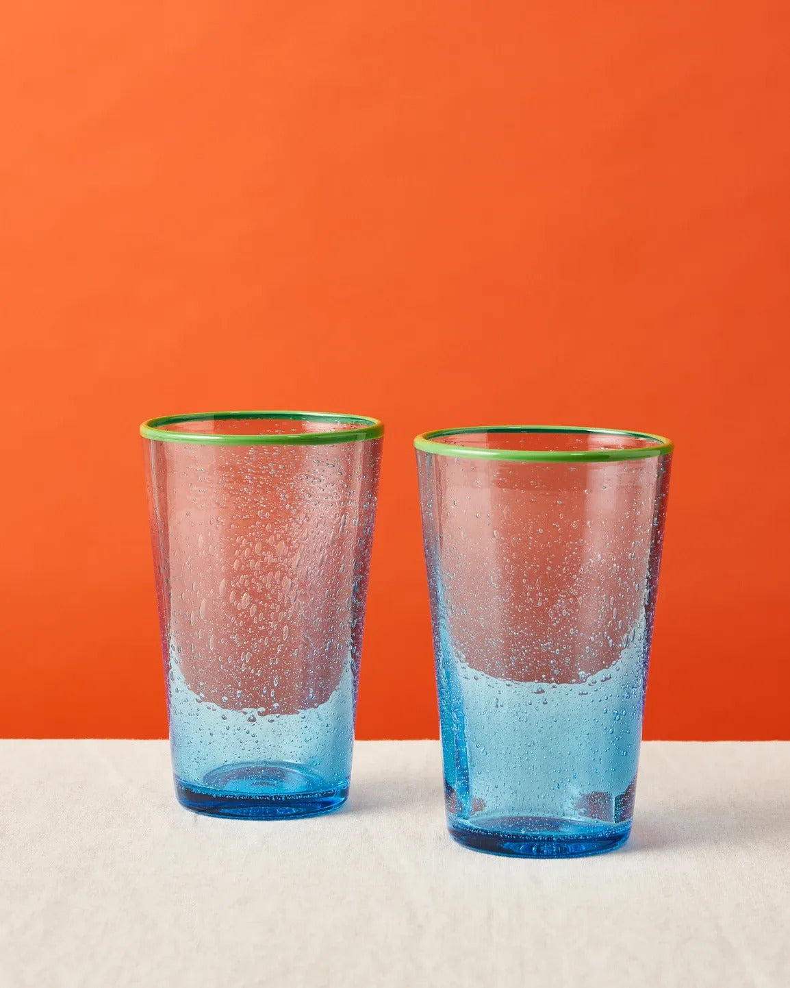 Akira Blue Bubble Glass Highball Tumblers, Set of Two