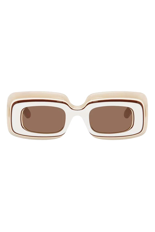 Beige & White Multilayer Rectangular Sunglasses