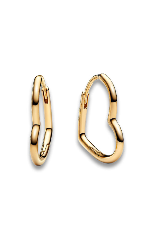 Asymmetrical Heart Hoop Earrings 14k Gold Plating