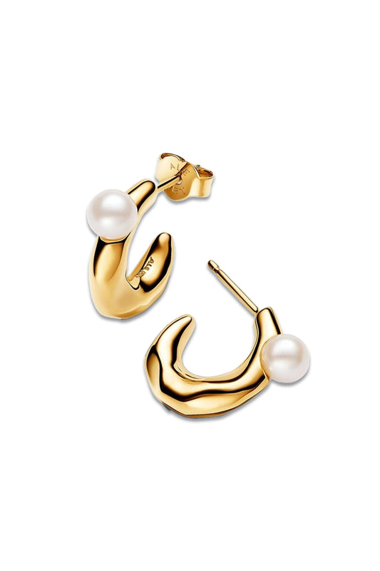 Treated Freshwater Cultured Pearl & Organically Shaped Hoop Earrings