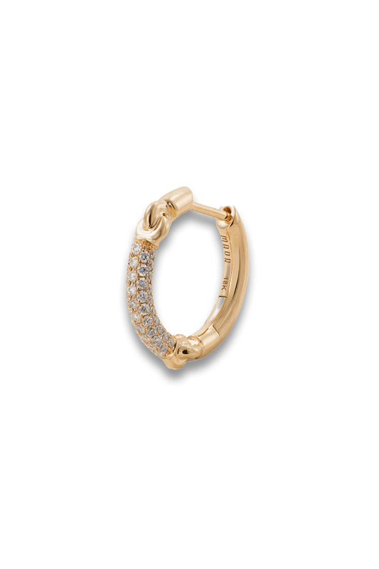 Gold hoop earring with diamond accents on a white background