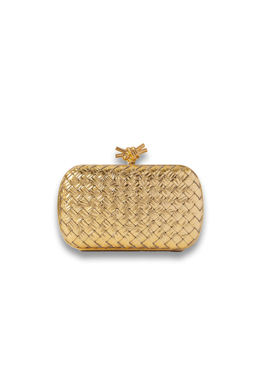 Knot Padded Intrecciato Metallic Leather Clutch