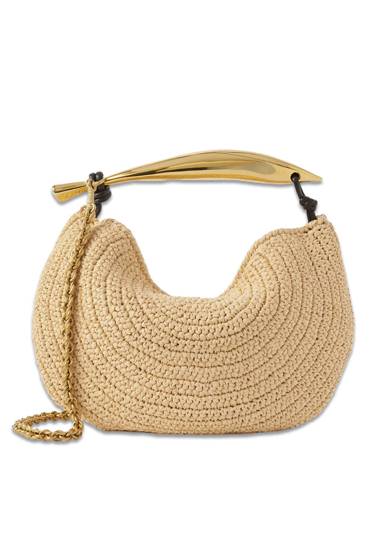 Sardine Leather-trimmed Raffia Shoulder Bag