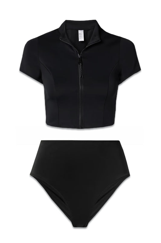Cropped Stretch-scuba Rash Guard And Bikini Briefs