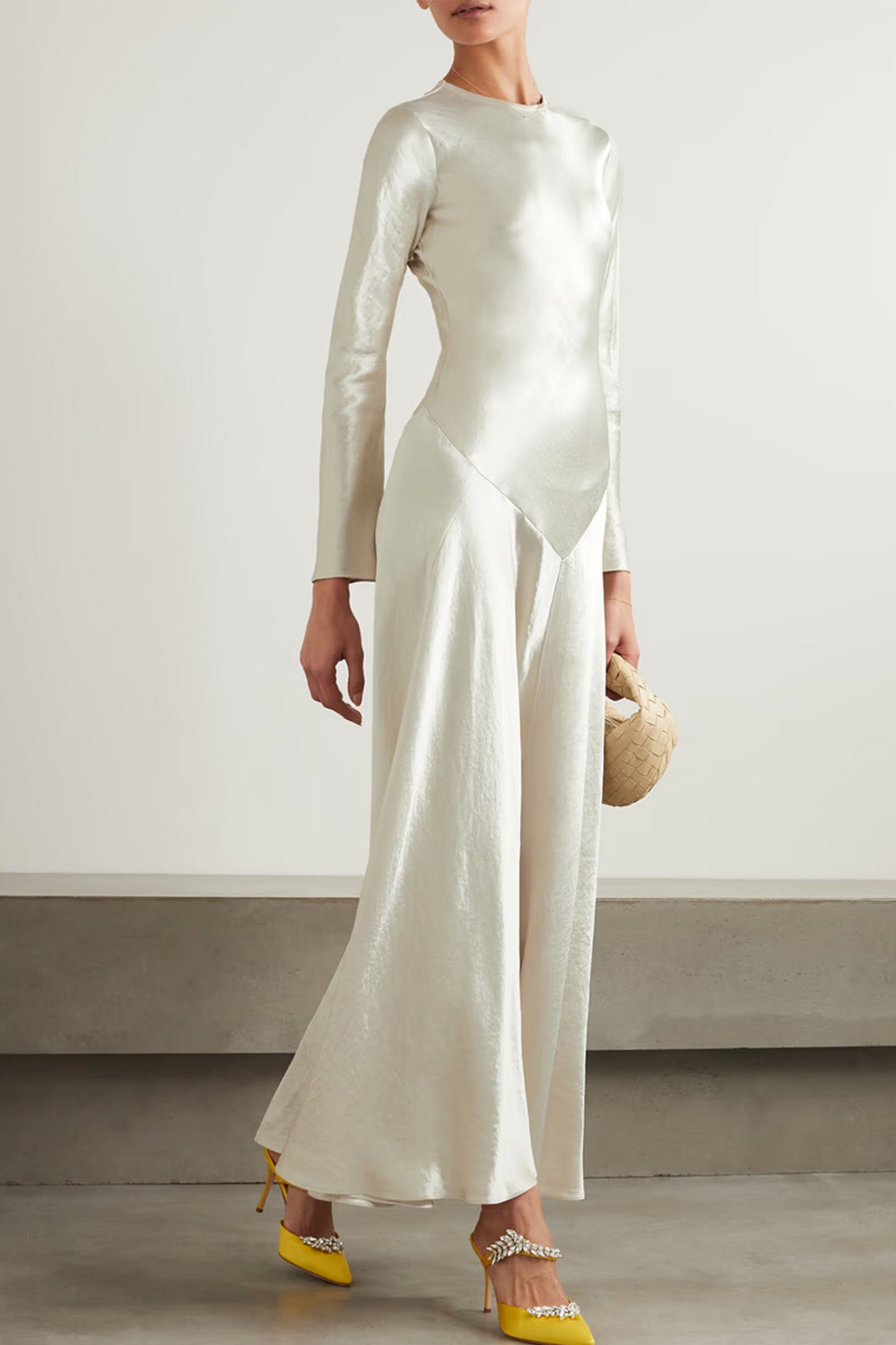 Yara Paneled Hammered-Satin Gown