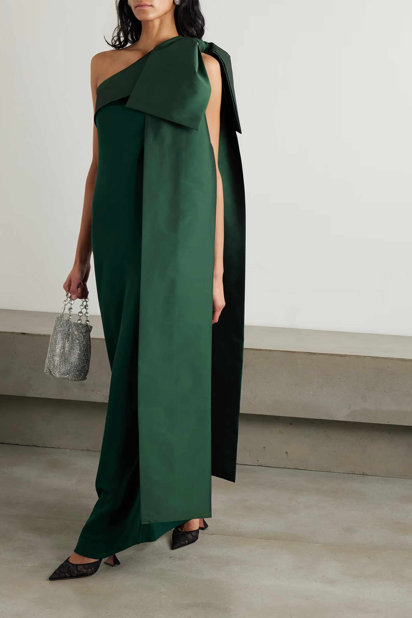 Adrian One-shoulder Bow-detailed Crepe and Taffeta Gown