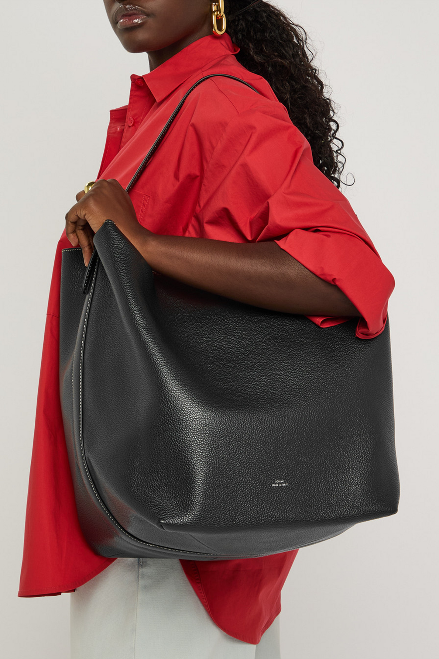 Belted Grained Leather Tote