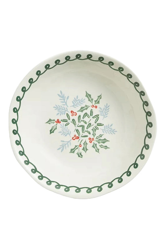John Lewis Flora Christmas Fine China Serving Bowl, 30cm, Green/Multi