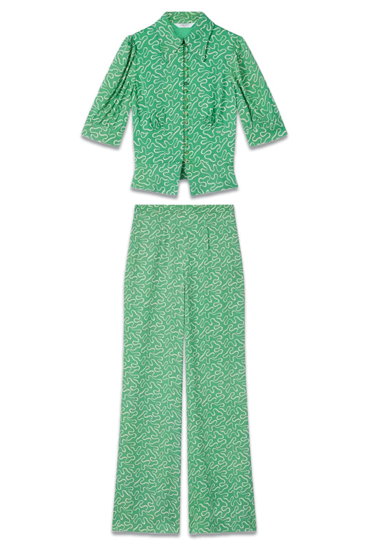 Esme Green And Cream Ribbon Print Co Ord