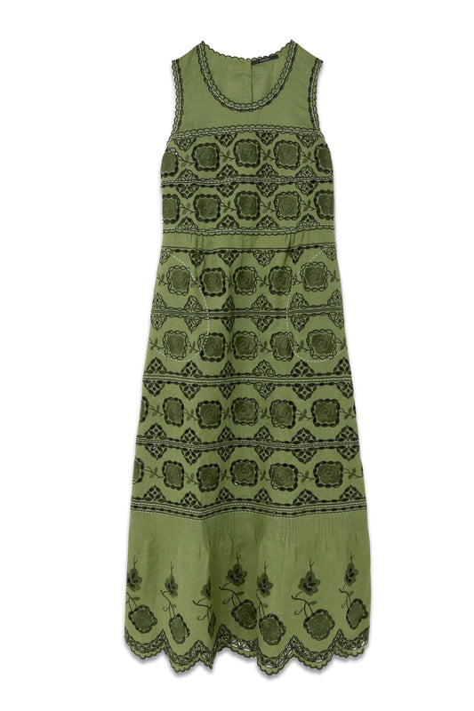 Grace Scalloped Broderie Anglaise Linen Maxi Dress